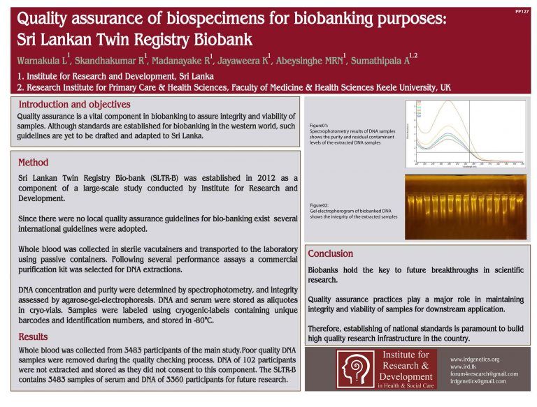 Quality assurance of biospecimens for biobanking purposes: Sri Lankan Twin Registry Biobank