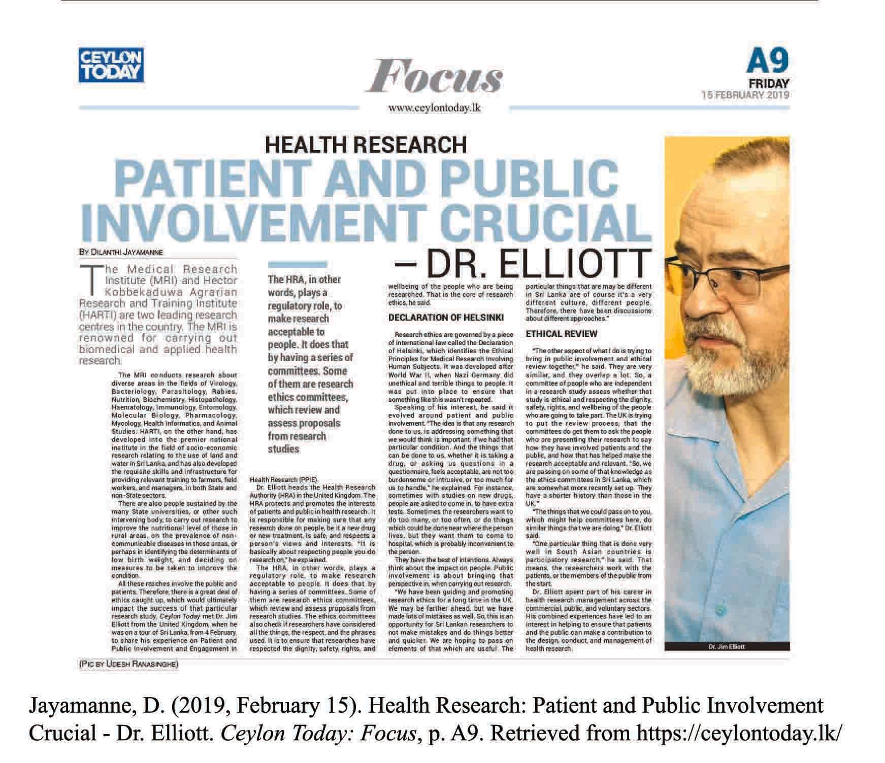 Health Research: Patient and Public Involvement Crucial – Dr. Elliott