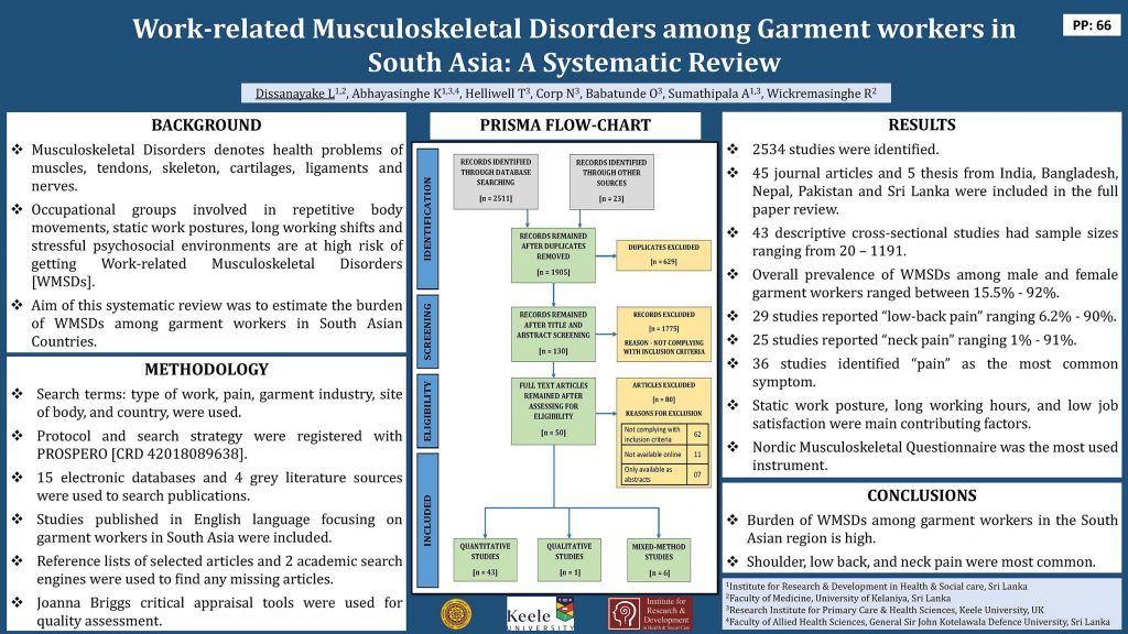 Work-related Musculoskeletal Disorders among Garment workers in South Asia: A Systematic Review