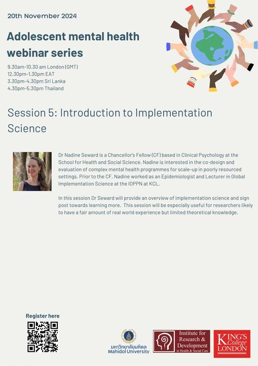 Adolescent Mental Health Seminar Series Session 5: Implementation Science