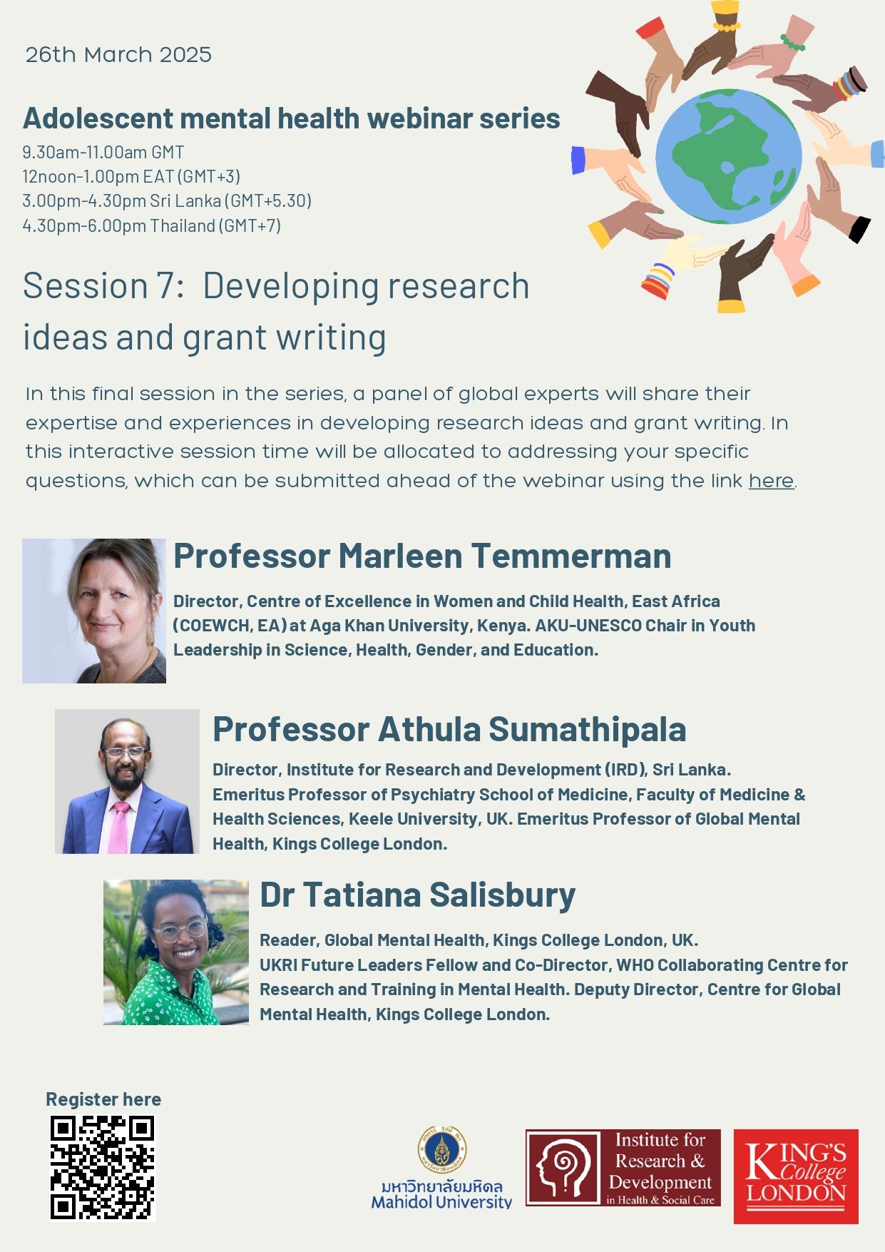 Adolescent Mental Health Webinar Series Session 7: Developing Reserarch ideas and grant writing