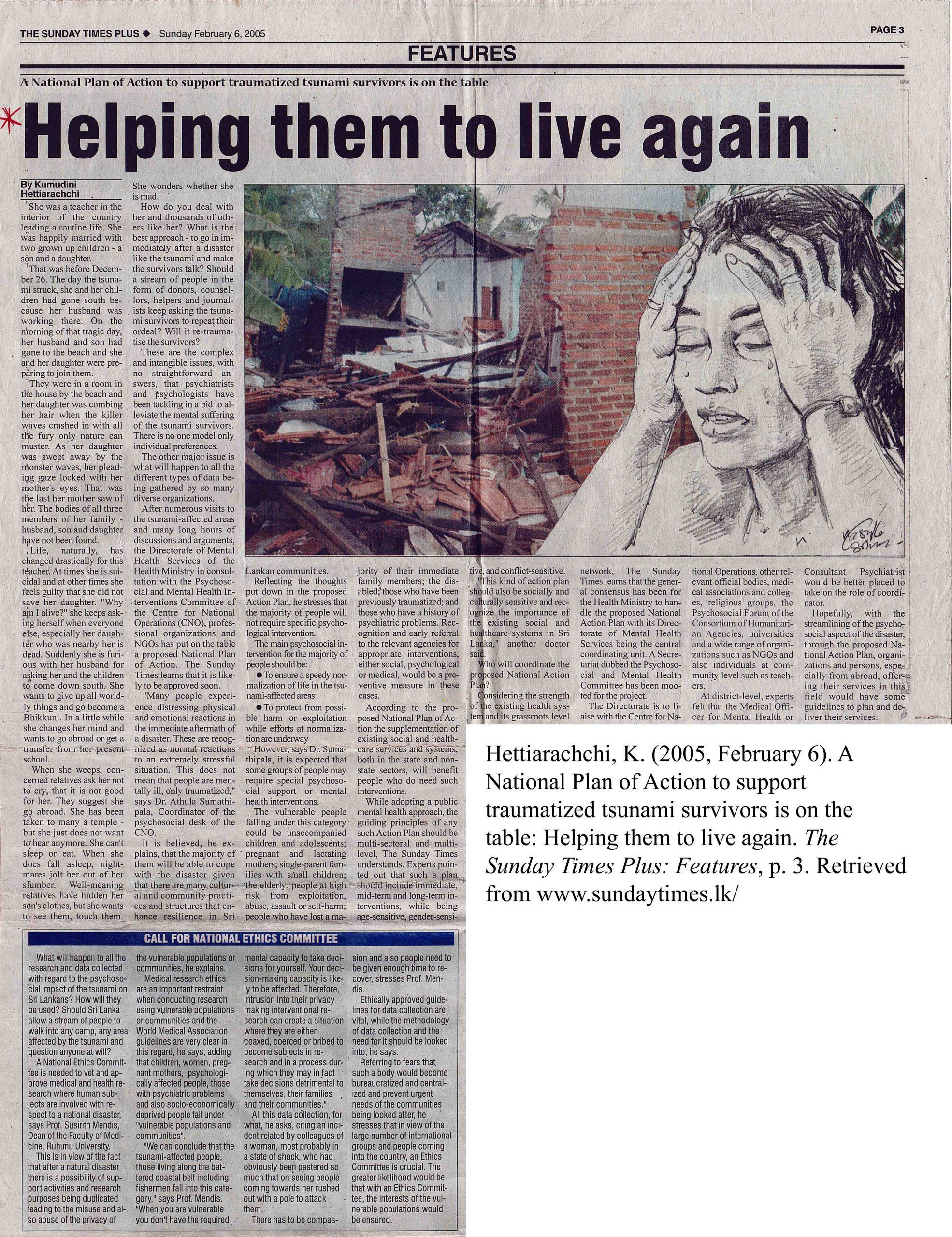 A National Plan of Action to support traumatized tsunami survivors is on the table: Helping them to live again