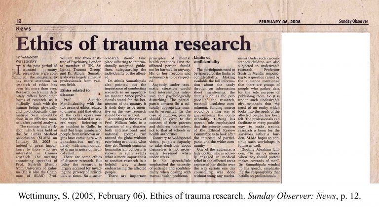 Ethics of trauma research