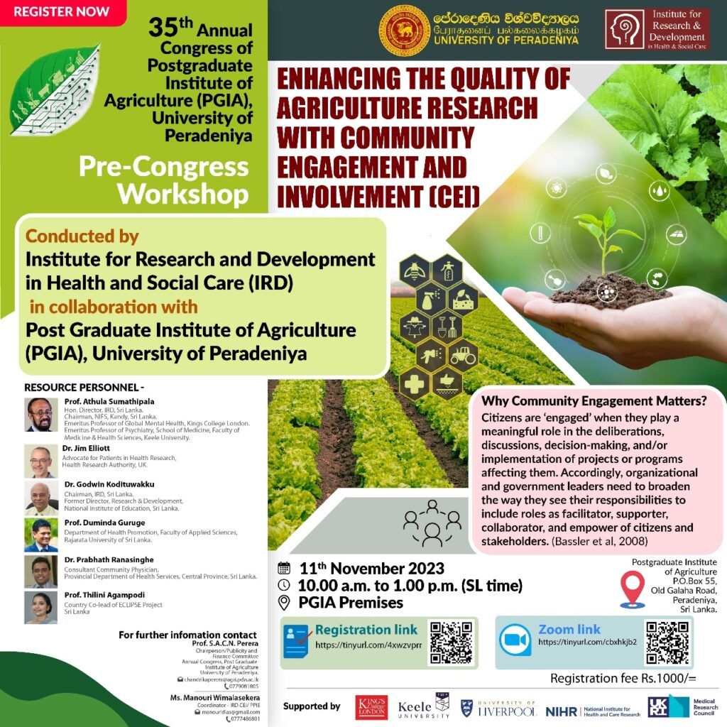 Pre-congress workshop on Enhancing the Quality of Agriculture Research with Community Engagement and Involvement (CEI)