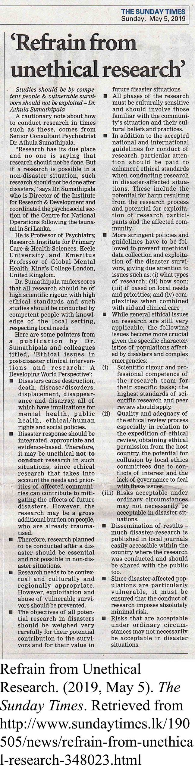 Refrain from unethical research