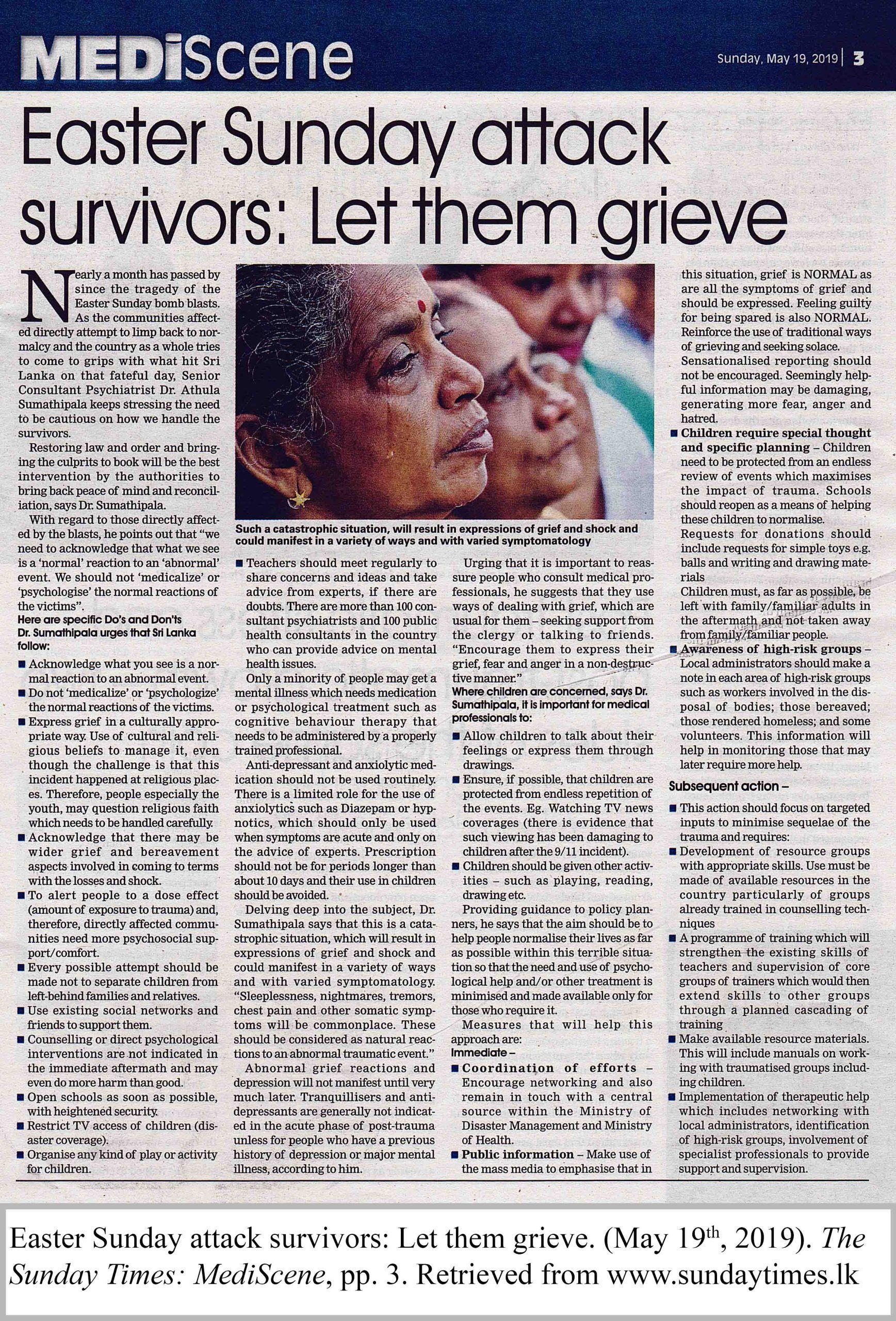 Easter Sunday attack survivors: Let them grieve