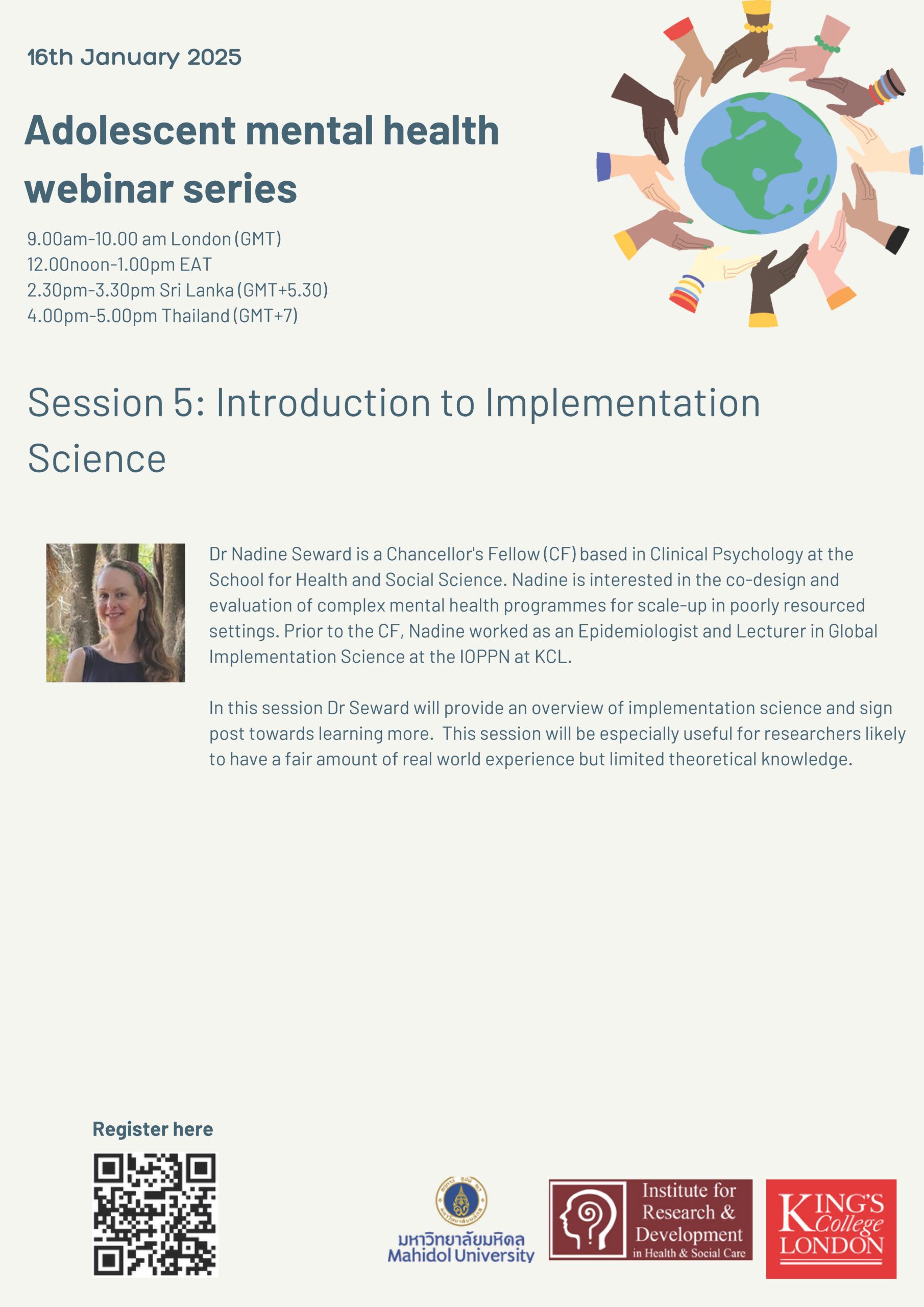 Adolescent Mental Health Webinar Series Session 5: Implementation  Science